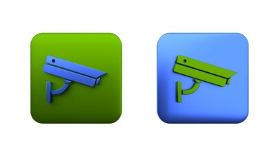 Poster - Colorful Security camera icon isolated on white background. Square button. 3D render illustration