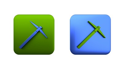 Poster - Colorful Pickaxe icon isolated on white background. Square button. 3D render illustration