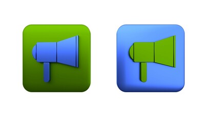 Poster - Colorful Megaphone icon isolated on white background. Speaker sign. Square button. 3D render illustration