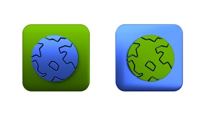 Poster - Colorful Worldwide icon isolated on white background. Pin on globe. Square button. 3D render illustration
