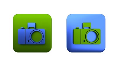 Poster - Colorful Photo camera icon isolated on white background. Foto camera icon. Square button. 3D render illustration