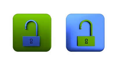 Poster - colorful open padlock icon isolated on white background. opened lock sign. cyber security concept. d