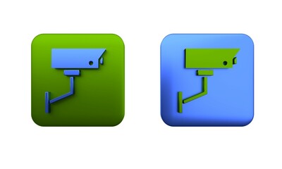Poster - Colorful Security camera icon isolated on white background. Square button. 3D render illustration