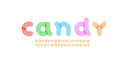 Leinwandbilder - striped alphabet decorative font, letters A, B, C, D, E, F, G, H, I, J, K, L, M, N, O, P, Q, R, S, T, U, V, W, X, Y, Z and numerals 0, 1, 2, 3, 4, 5, 6, 7, 8, 9, vector illustration 10EPS