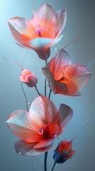 Poster - Delicate Pink and Orange Flower with Water Drops