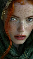 Wall Mural - Close-up Portrait of a Woman with Red Hair and Freckles