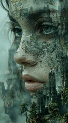 Canvas Print - Woman's Face Merged With Cityscape: A Surreal and Dreamlike Portrait