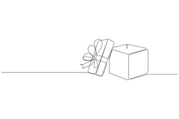 Hand-drawn birthday box continuous line drawing. Open box outline vector isolated on white background.	