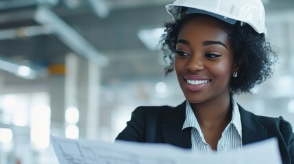 Poster - Woman Engineer in Office with Safety Helmet