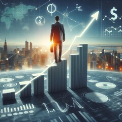 a man stands on a chart that says financial and financial.