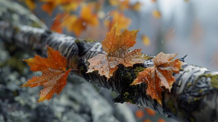 Canvas Print - Autumn Leaves in the Rain: A Close-Up View