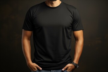 Black t-shirt front view mockup Shirt Mockup Template design print on black background