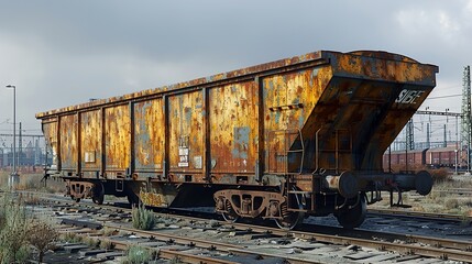 Wall Mural - Rusty Freight Train Car on Railroad Tracks