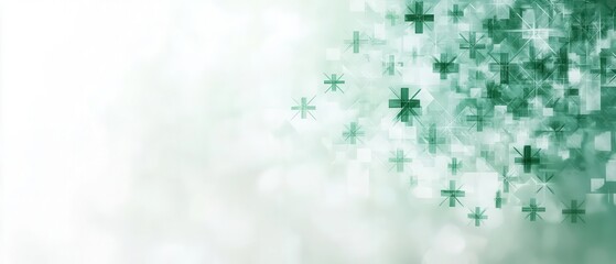 A dynamic abstract green background featuring medical symbols, perfect for health-related themes and wellness designs.