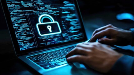 Poster - Cybersecurity Concept with Hands on Laptop Keyboard