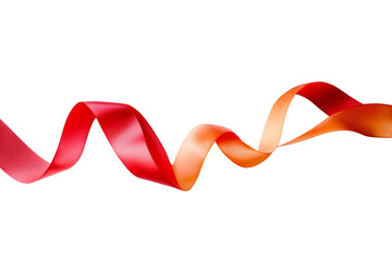Poster - Vibrant red and orange ribbon swirling gracefully against a white isolate background, perfect for decoration or design projects.