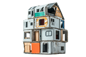 Poster - Unique architectural model showcasing a playful, colorful design of a house on a white isolated background.