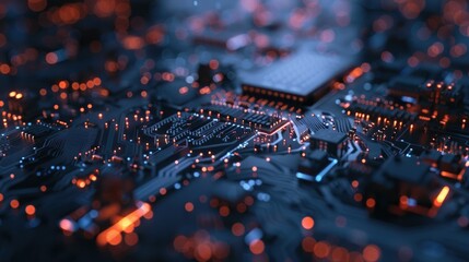 Poster - Macro Shot of Microchip on Circuit Board Detail