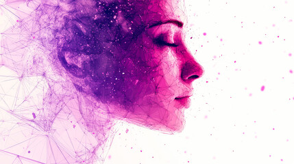 Poster - A vivid silhouette in purple tones with neural network effects, blending technology, creativity, and human expression abstractly.