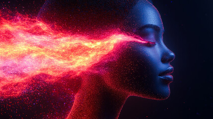 Poster - An abstract profile showcasing fiery energy and vibrant hues, representing passion and the drive behind technological progress.