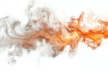 Fototapete - Abstract orange and white smoke swirling against a white background.