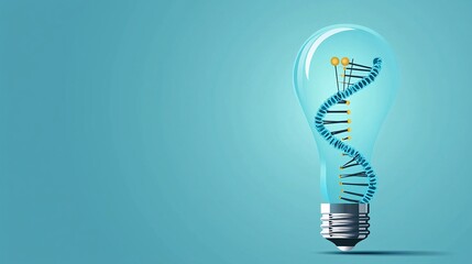 Poster - light bulb with dna strand, representing genetic growth of ideas, flat design illustration