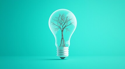 Poster - light bulb with interconnected roots, deep insight and foundational growth, flat design illustration