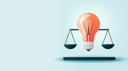 Poster - light bulb with scales, balancing ideas and growth, flat design illustration
