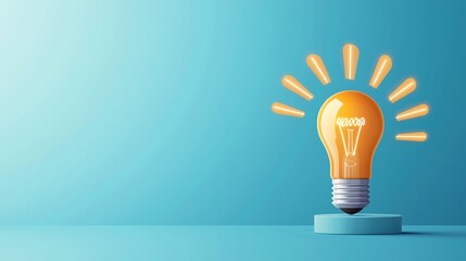 Poster - light bulb with expanding light rays, ideas illuminating growth paths, flat design illustration