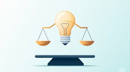 Poster - Light bulb with scales, balancing ideas and growth, flat design illustration