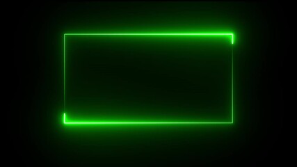 Wall Mural - green neon rectangle frame loop animation. abstract glowing neon rectangle border frame on black bac