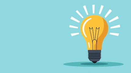 Poster - light bulb with expanding light rays, ideas illuminating growth paths, flat design illustration