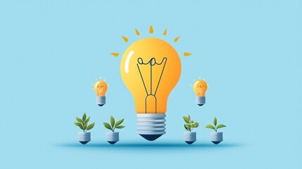 Aufkleber - light bulb with a sunrise, new ideas sparking growth, flat design illustration