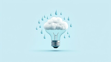 Poster - light bulb with cloud and rain, nourishing ideas for growth, flat design illustration