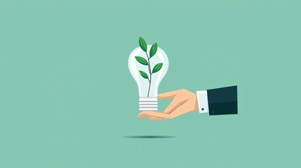 Aufkleber - light bulb with a hand nurturing a plant, fostering ideas into growth, flat design illustration
