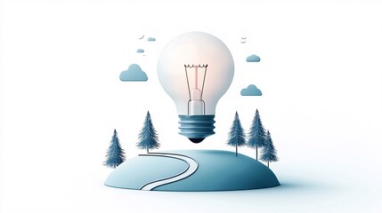 Aufkleber - light bulb with a road leading upwards, journey of growth through insight, flat design illustration