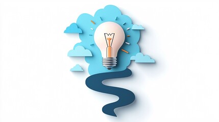 Aufkleber - light bulb with a road leading upwards, journey of growth through insight, flat design illustration