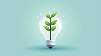 Poster - Light bulb with growing plant inside, idea and growth concept, flat design illustration