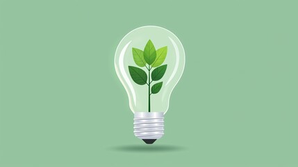 Poster - Light bulb with growing plant inside, idea and growth concept, flat design illustration