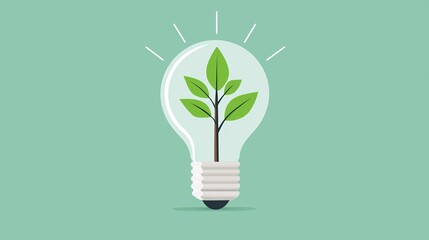 Poster - Light bulb with growing plant inside, idea and growth concept, flat design illustration