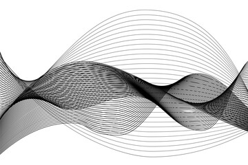 Poster - Black abstract waves background on white. Dark grid curves lines vector illustration. Digital swirl pattern. Elegant modern fashion design element. Science technology and ai concept.