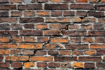 Old, destroyed brick wall