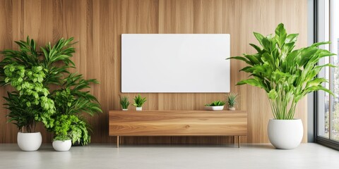 Wall Mural - Modern Rectangular Signage Mockup in Stylish Interior