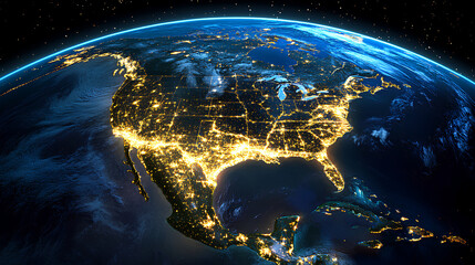 glowing earth from space north america at night with city lights and celestial wonders digital
