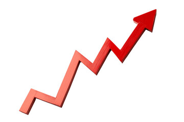 Poster - Red upward arrow symbolizing growth and success on a white isolated background.