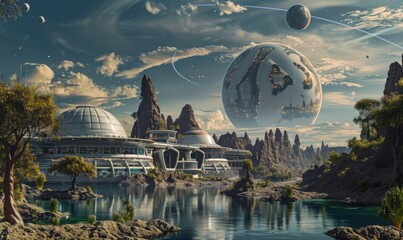 Wall Mural - celestial outpost of tranquility, 4k hyperrealistic photo