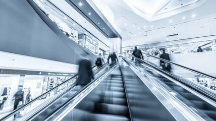 People customer transport on escalator at urban shopping mall, Department store business, financial economy,city life, tourist traveler lifestyle,Motion blur,copy space.