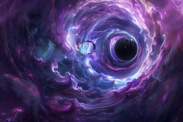 Wall Mural - a purple and blue planet with a rotating galaxy