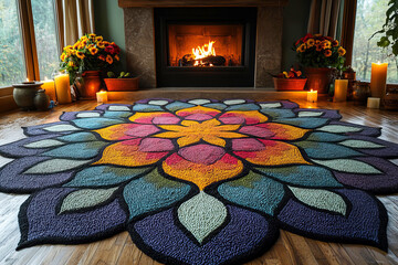 Colorful rangoli designs at the entrance of home during Diwali festival Celebration in India