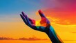 © Panupan - Low Poly Hand Reaching Up to Colorful Sunset Sky